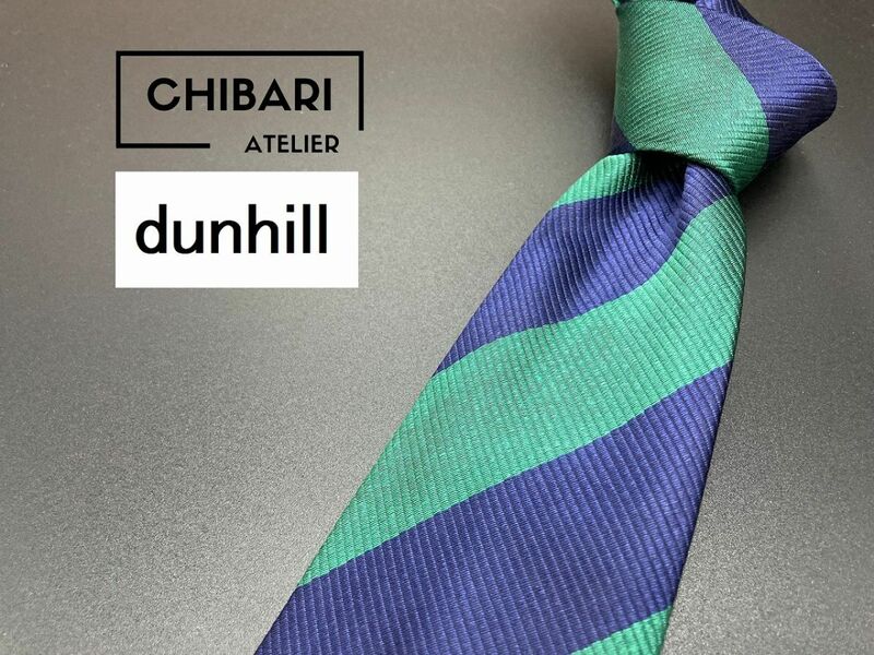 【超美品】dunhill　ダンヒル　ロゴ＆レジメンタル柄　ネクタイ　3本以上送料無料　グリーンネイビー　0501058