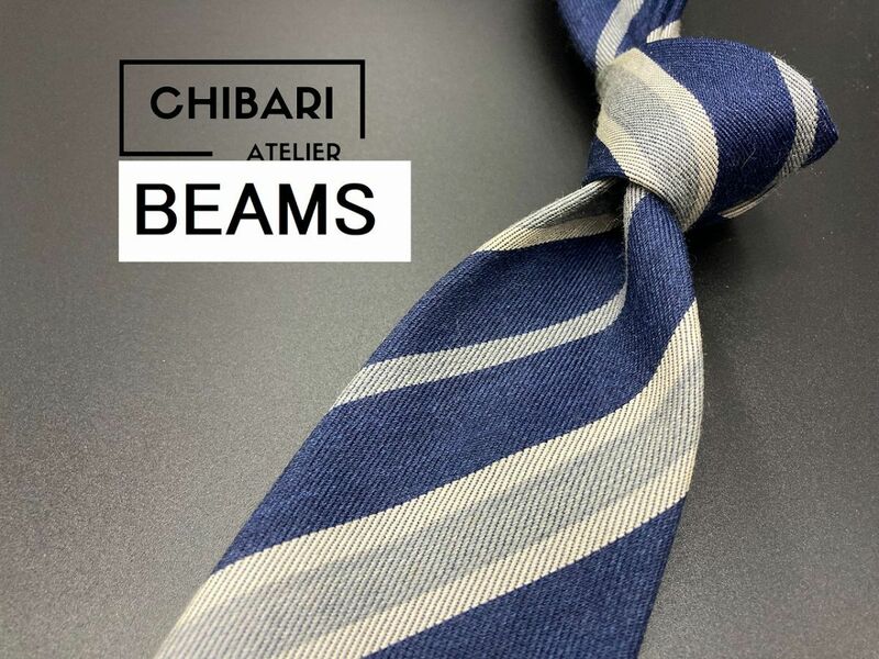 【美品】BEAMS　ビームス　レジメンタル柄　ネクタイ　3本以上送料無料　ネイビー　0502025