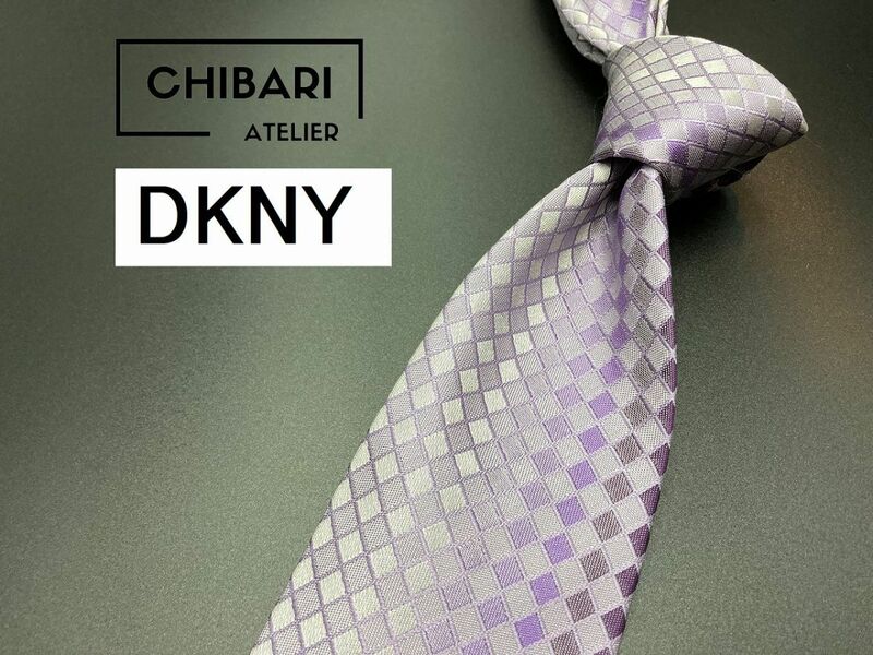 【超美品】DKNY　ダナキャラン　チェック柄　ネクタイ　3本以上送料無料　ピンクパープル　0505040