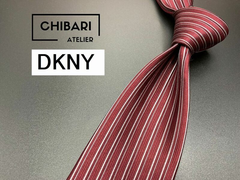 【超美品】DKNY　ダナキャラン　ストライプ柄　ネクタイ　3本以上送料無料　ワインレッド　0505245