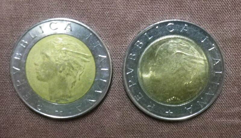 イタリアバイメタルコイン ５００リラ 2枚