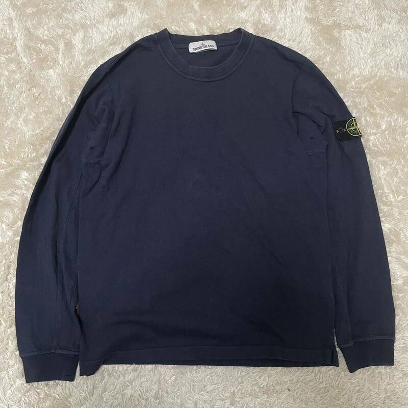 STONE ISLAND ストーンアイランド　コットン　L/S Tee ロンT コンパスパッチ　腕章付き　NAVY ネイビー 紺色　Mサイズ