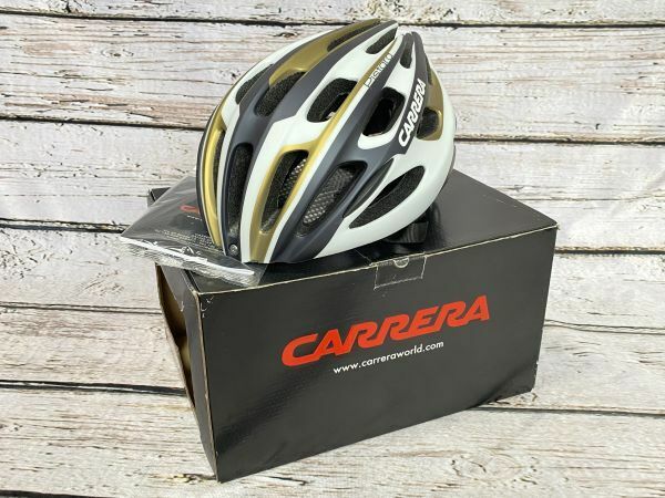 新品 carrera PISTARD 54-57cm ヘルメット 大人用 ホワイト ゴールド 自転車 テールライト付 カレラ 0528M2402/80