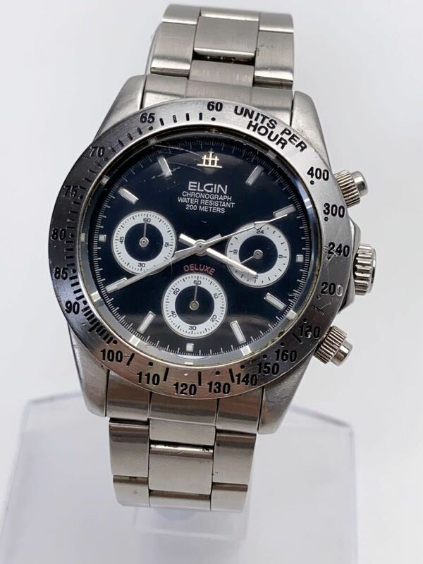 T994 エルジン ELGIN 腕時計 CHRONOGRAPH FK-1059-E 200m防水 クォーツ 黒文字盤 