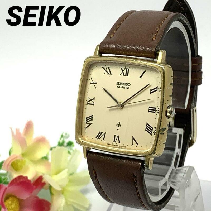 247 SEIKO セイコー メンズ 腕時計 新品電池交換済 ゴールド クオーツ式 諏訪マーク 人気 希少 ビンテージ レトロ アンティーク