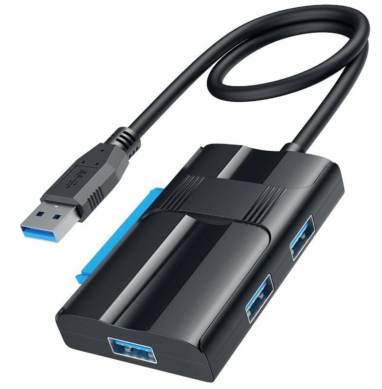 ■SATA USB 変換ケーブル[USB3.0ポート×3＋SATAポート] 12V/2A電源アダプタ付き SATA USB変換アダプター■