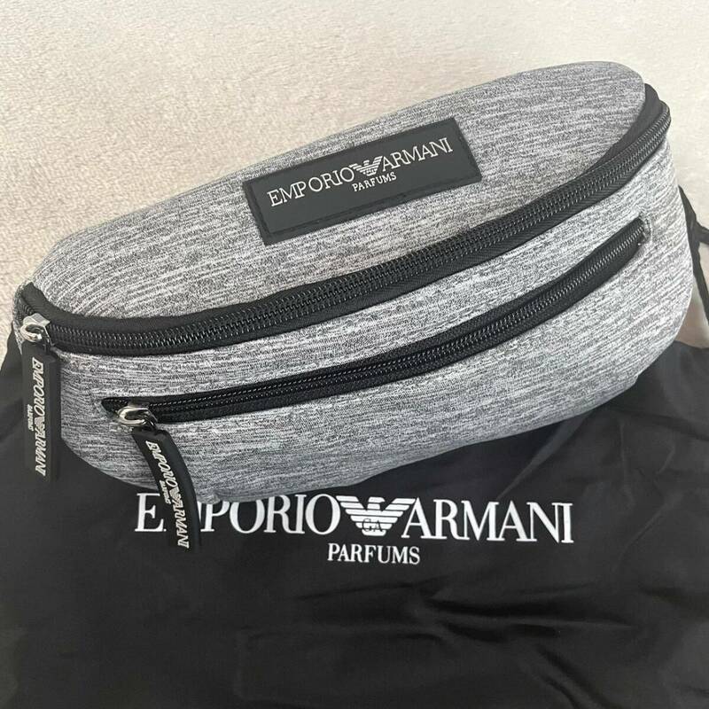 新品未使用 エンポリオ アルマーニ EMPORIO ARMANI ショルダーバッグ ウエストポーチ ボディ キャンバス グレー メンズ ビジネス 保存袋