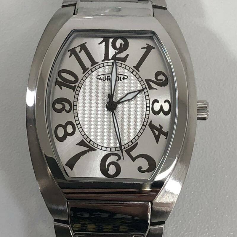 Z※ AUREOLE オレオール メンズ腕時計 SW-488M　トノー型 クオーツ 3針 シルバー メンズ 腕時計 電池切れ 細かい擦れ傷有り