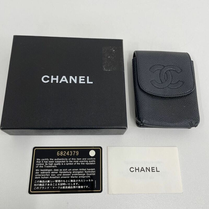 G◎ CHANEL シャネル ココマーク キャビアスキン シガレットケース たばこケース ブラック ギャランティカード付き 汚れ 型崩れ有り