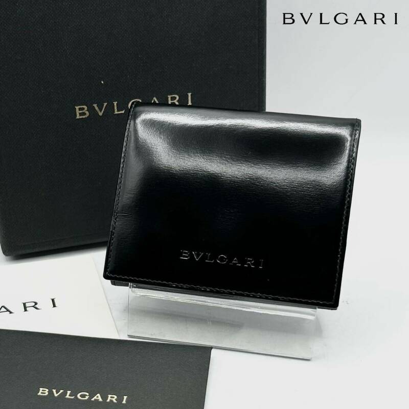 未使用 BVLGARI ブルガリ CLASSICO クラシコ コインケース 小銭入れ ロゴ 型押し カーフレザー 黒 ブラック