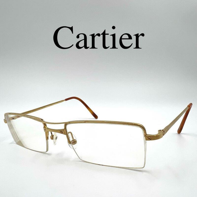 Cartier カルティエ メガネ 度入り ハーフリム スクエア ケース付き