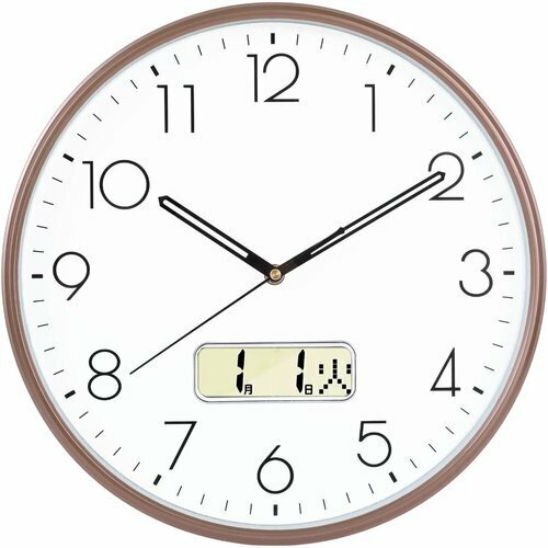 Nbdeal ブラウン 夜間秒針停止機能付き 直径35cm 曜日表示 日付 電波時計 掛け時計 122