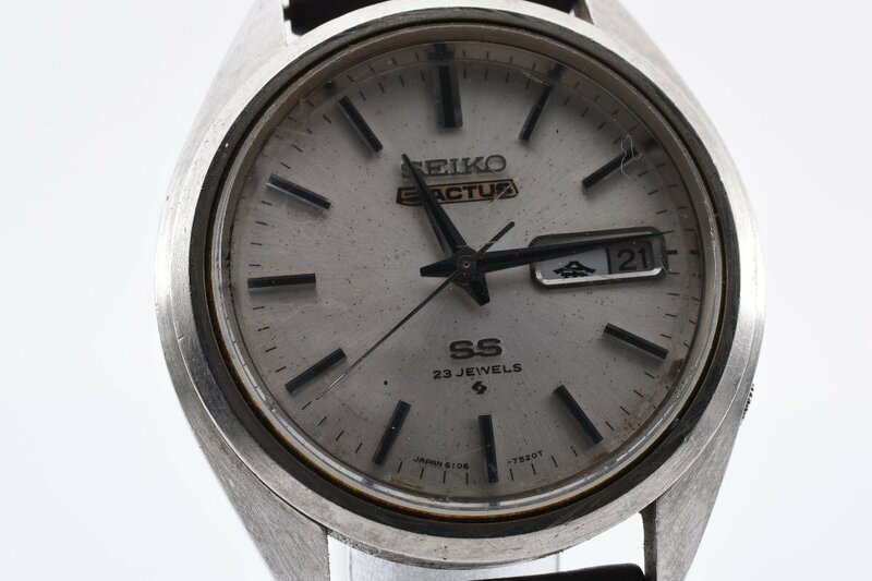 稼働品 セイコー ５アクタス 6106-7480 デイデイト ラウンド シルバー 自動巻き メンズ 腕時計 SEIKO