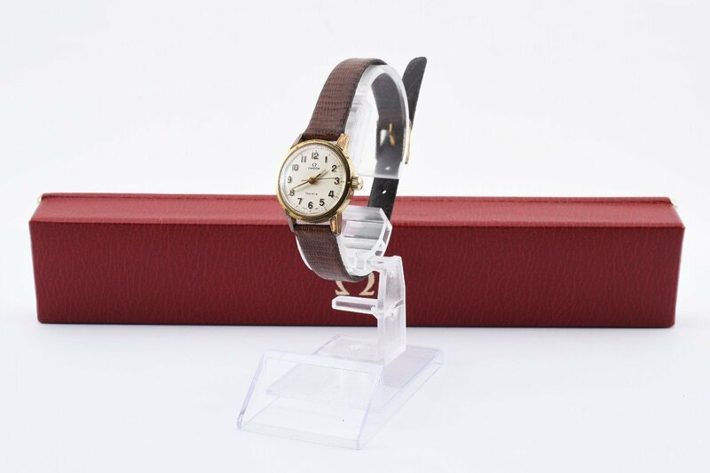 美品 箱付き 稼働品 オメガ ラウンド ゴールド 手巻き レディース 腕時計 OMEGA