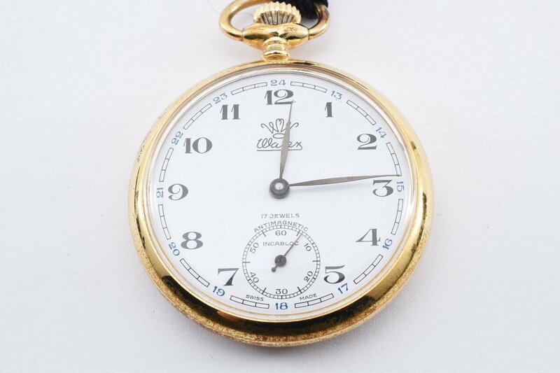 稼働品 ワテックス 懐中時計 スモセコ ゴールド 手巻き メンズ 腕時計 WATEX