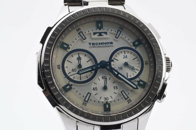 テクノス クロノグラフ ラウンド シルバー T2252 クォーツ メンズ 腕時計 TECHNOS