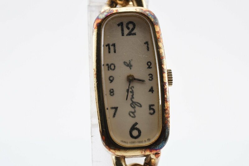 アニエスベー V220-6040 スクエア ゴールド クォーツ レディース 腕時計 agns b