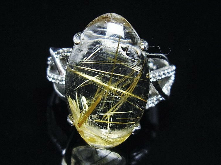 誠安◆天然石最高級品ゴールドタイチンルチル指輪(16号)[T164-7215]