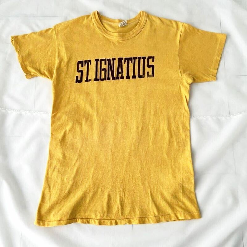 金タグ からし 70s RUSSELL USA製 Tシャツ シングルステッチ ST IGNATIUS ビンテージ （ 70年代 ラッセル マスタード 60s 50s vintage 80s