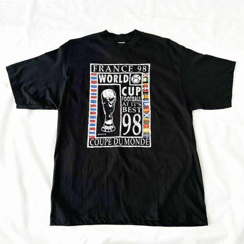 希少 レア 新品 デッドストック 98年 フランス ワールドカップ サッカー Tシャツ 黒 M ビンテージ 90s 90年代 World Cup W杯 FIFA France