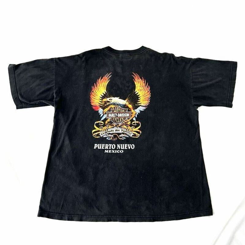 ウィング プリント 90s HARLEY DAVIDSON イーグル Tシャツ MEXICO エンブレム 黒 XL ビッグサイズ （ 90年代 ハーレー ダビッドソン 80s MC