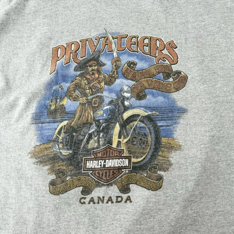 XL 杢グレー 00s HARLEY DAVIDSON パイレーツ エンブレム イーグル 両面プリント Tシャツ ビンテージ ビッグサイズ （ 90s ハーレー T 80s