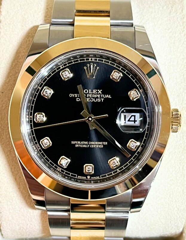 β極美品！展示級【ROLEX デイトジャスト 126303 オイスターパーペチュアル コンビ ブラック文字盤 ダイヤ 41mm ギャラ付最安値】NA01455