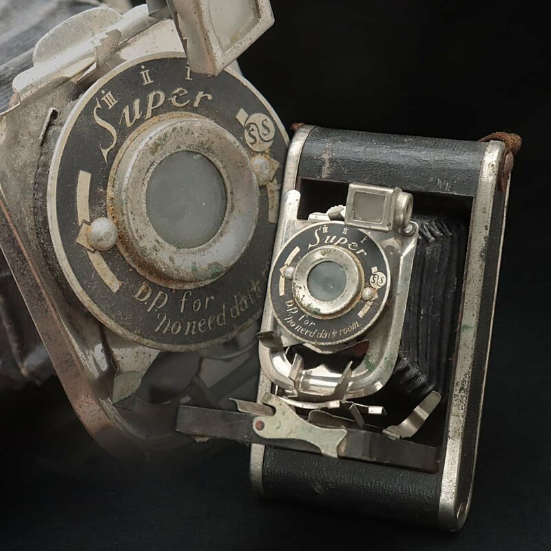 UT427 アンティーク Super 製蛇腹 乾板カメラ 幅13.2cm 重145g・古カメラ レトロ