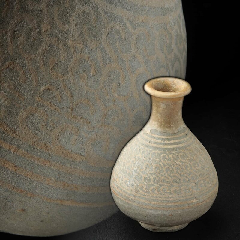 ER817 朝鮮古美術 高麗白象嵌徳利・高麗青磁象嵌徳利 高13cm 重420g・花瓶・花入 朝鮮古陶