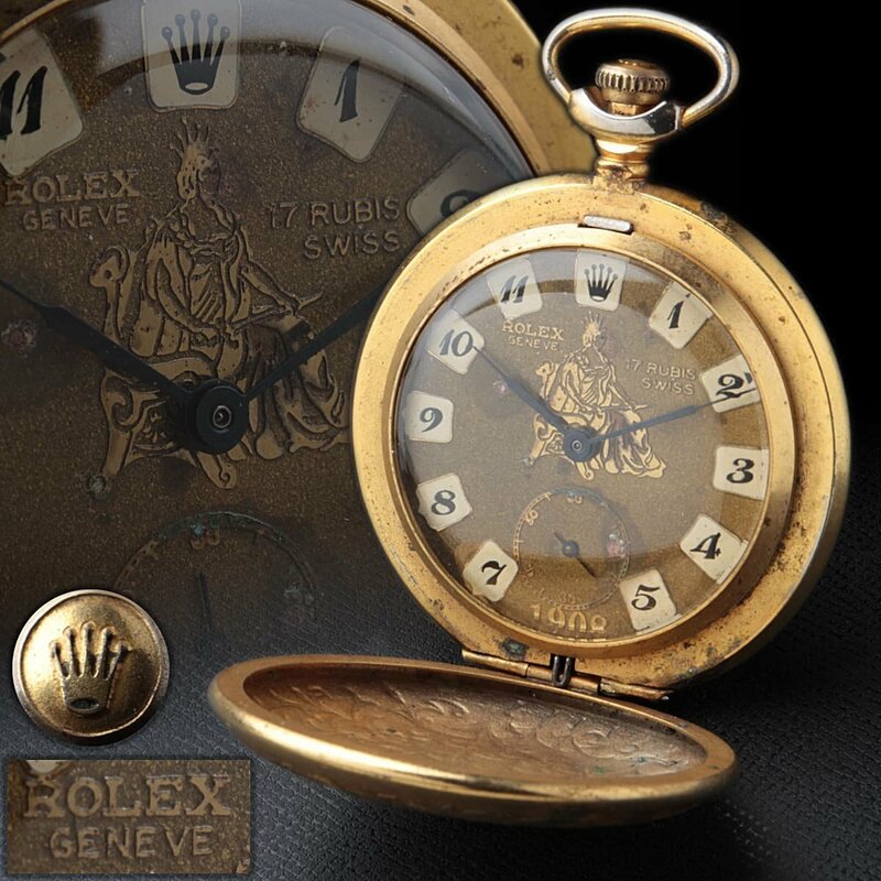 ES690 【ROLEX】ROLEX GENEVE 17 RUBIS ロレックス 手巻式 鍍金 懐中時計 縦6.5cm 重88g MONTRES ROLEX SA 1908