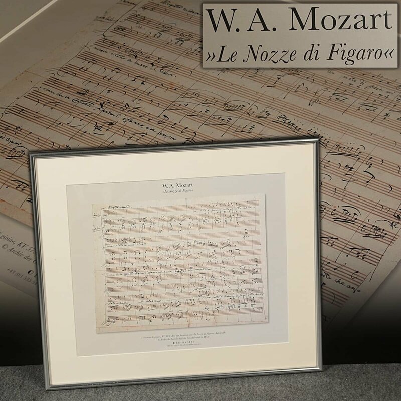 DS722 【Mozart】巧芸 複製 モーツァルト Un moto di gioia KV 579「フィガロの結婚」楽譜 額装 横66.7cm 重2.5kg