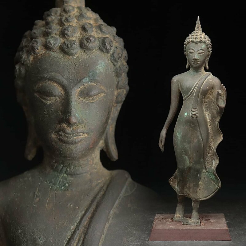 ES473 時代 タイ仏教 アユタヤ様式 銅製「釈迦如来像」全高29.8cm 重900g・釋迦牟尼佛如来像・仏陀 仏教美術