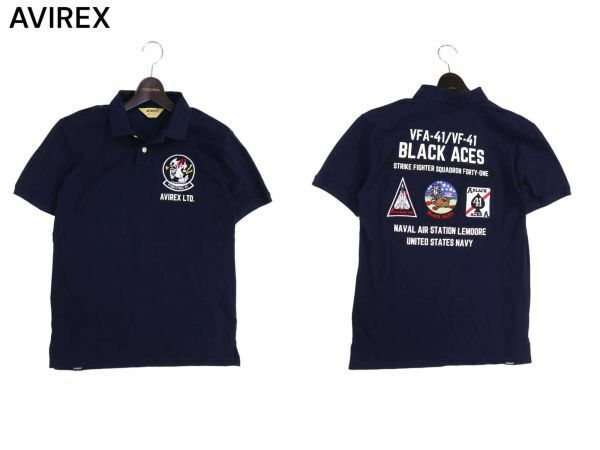 AVIREX アヴィレックス 6193353 春夏 刺繍&ワッペン★ ブラックエース 半袖 ポロシャツ Sz.XL　メンズ ネイビー　I4T01639_5#A