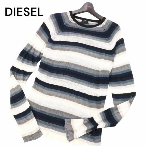 イタリア製★ DIESEL ディーゼル 春夏 麻100%★ ボーダー リネン サマー ニット セーター カットソー Sz.M　メンズ　I4T01654_5#J