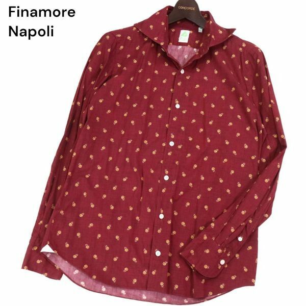 イタリア製★ Finamore Napoli フィナモレ 通年 花柄★ 長袖 コットン シャツ Sz.M　メンズ　I4T01682_5#C