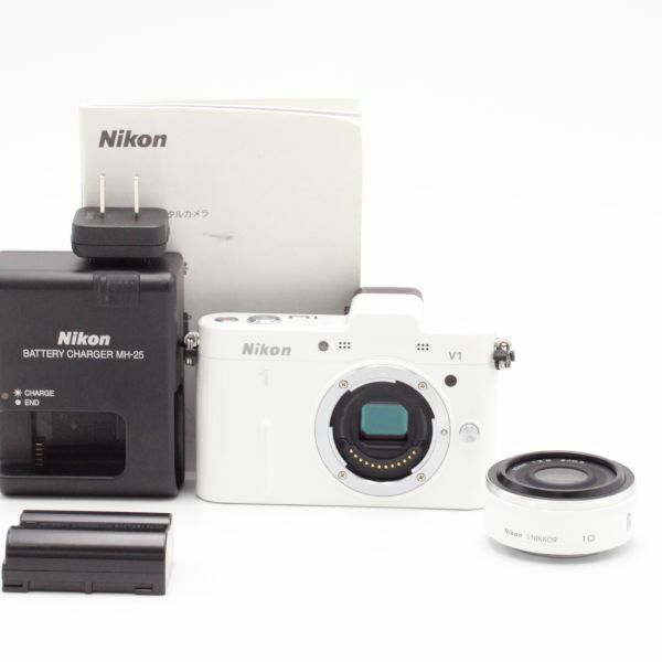【極上品】 Nikon 1 V1 薄型レンズキット ホワイト 1 NIKKOR 10mm F2.8 ニコン #3331