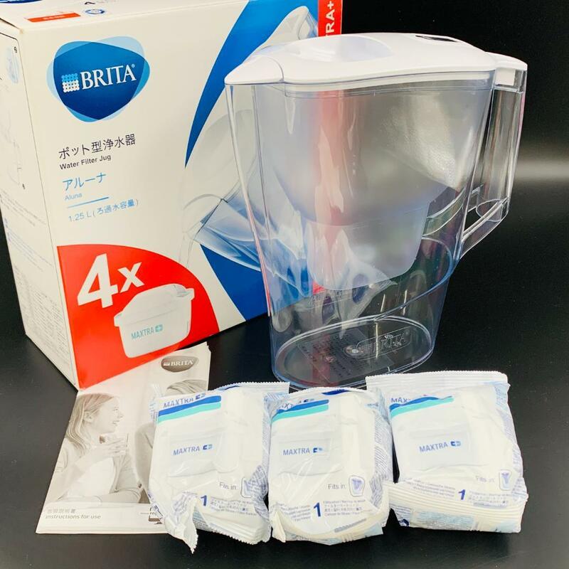 BRITA ブリタ ポット型浄水器 Aluna アルーナ ろ過水容量1.25L フィルターカートリッジ3点付【液晶メモ 電池切れ 現状品】