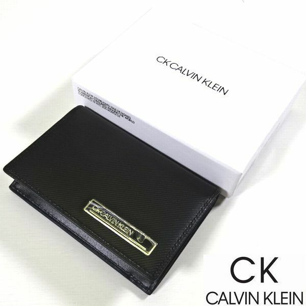 新品 定価1.1万 カルバンクライン 本牛革 レザー 名刺入れ カードケース 黒 ポリッシュ メンズ 男性 紳士 CK CALVIN KLEIN