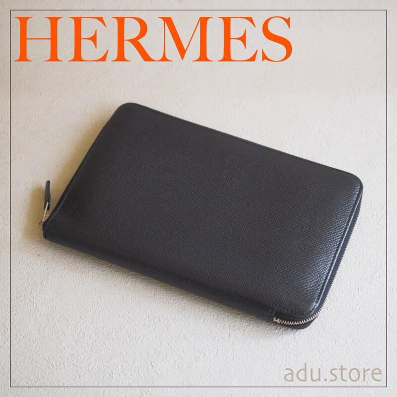 良品★ エルメス HERMES アザップ コンバイン 長財布 ヴォーエプソン 黒 ブラック カード コイン /　ブランド メンズ レディース◆