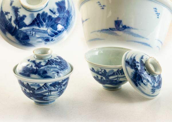 中国美術 古玩 唐物 清 新渡 染付 青花 蓋茶碗 一対 古玩 唐物