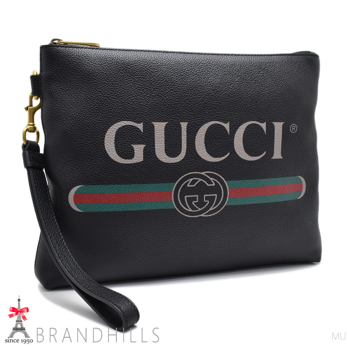 グッチ クラッチバッグ カーフスキン ブラック ロゴプリント ストラップ付 セカンドバッグ 572770 GUCCI 美品