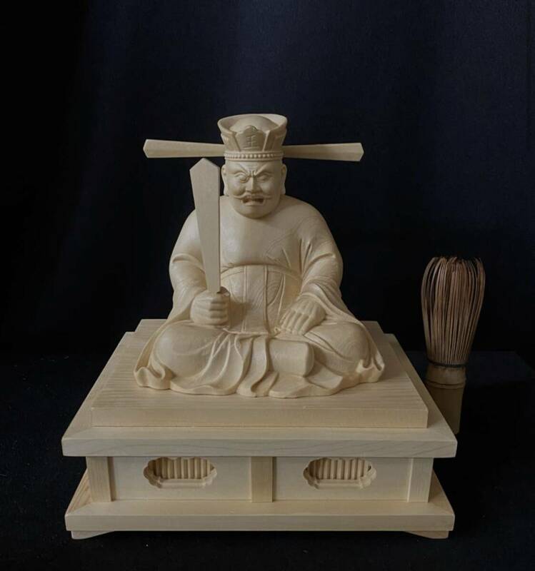 井波彫刻　総檜材　仏教工芸品　木彫仏像　仏師手仕上げ品 地獄の主　閻魔大王座像