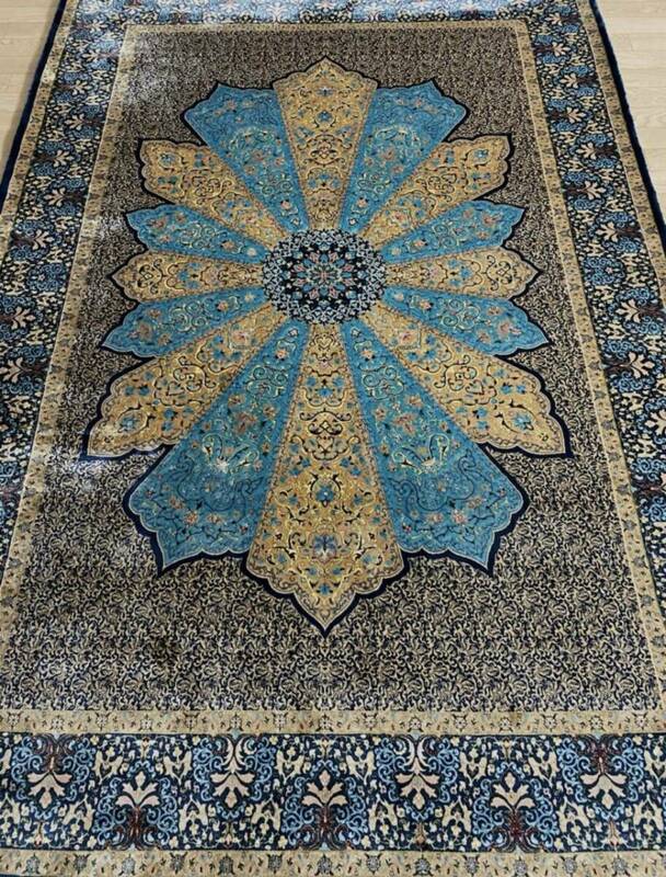 百貨店展示品　シルク100％ 最高峰225万ノット　イラン産　手織り 高級ペルシャ絨毯 148×223cm #4