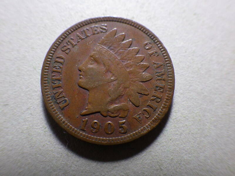 アメリカインディアン１セント銅貨　１９０５年　コレクター放出品