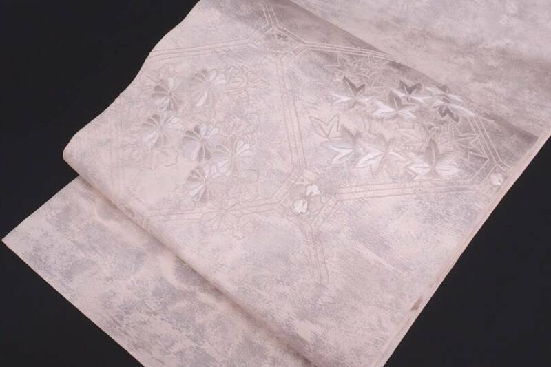 正絹 袋帯 銀箔 相良刺繍 手刺繍 31cm×449cm 菊に紅葉 和装 和服 着物 帯 P05006
