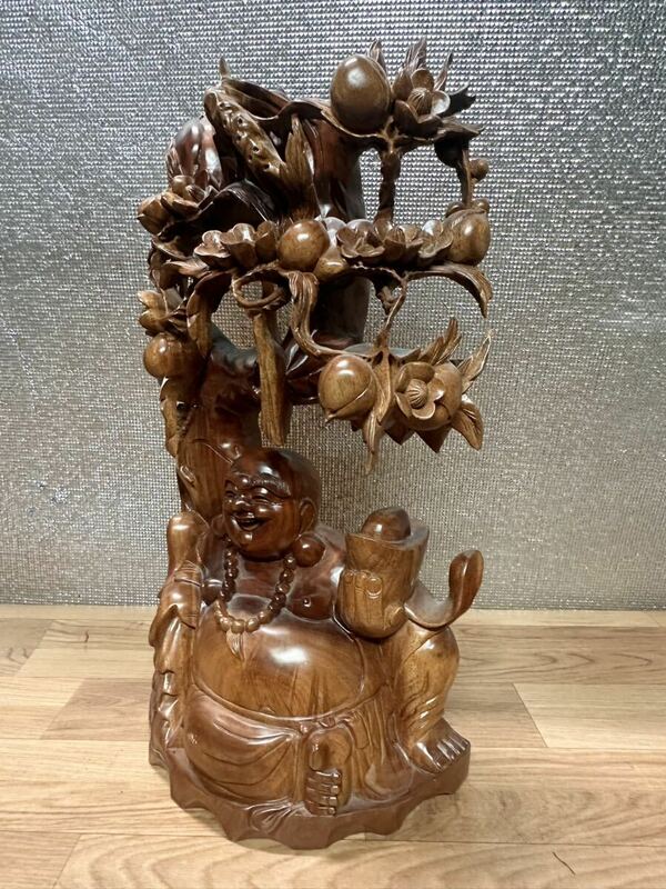  彌勒仏 細密彫 大木製 彫刻 工芸品 置物 賞物 極細工 古置物 