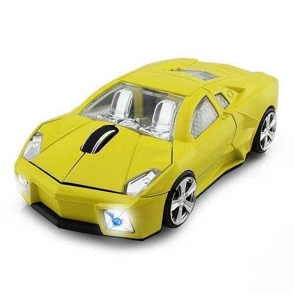 【新品】ワイヤレスマウス ランボルギーニ 車 自動車（イエロー）黄 Yellow