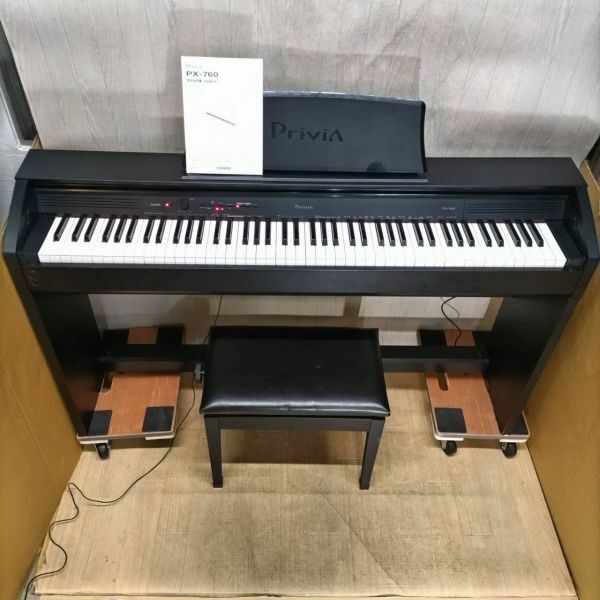 I607-U36-200【引取推奨】 CASIO カシオ PX-760BK 電子ピアノ Privia プリヴィア 88鍵盤 ブラックウッド調 2014年製 音出し確認済み ⑥