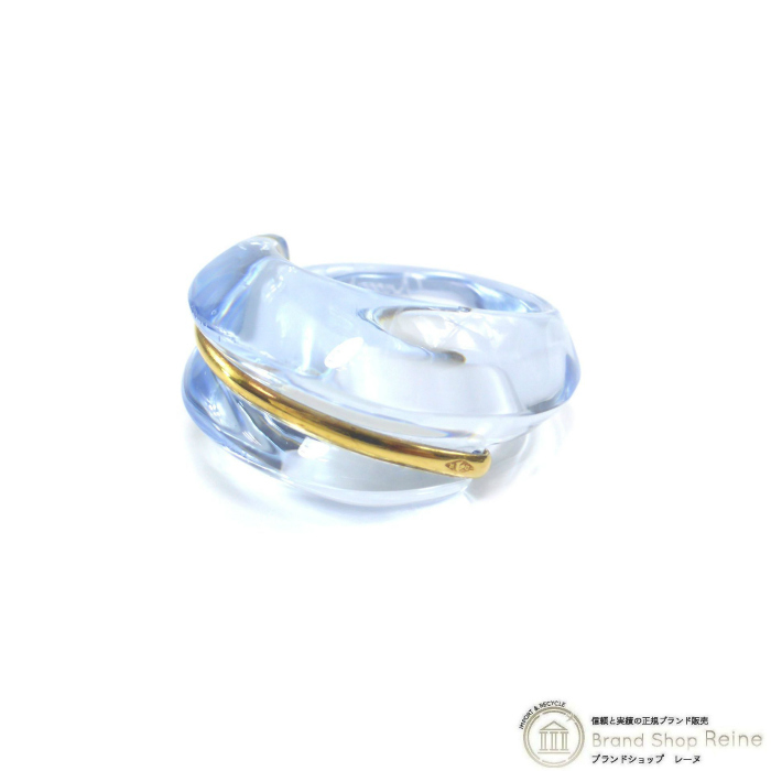 バカラ （Baccarat） クリスタル コキアージュ リング 指輪 約10.5号 750 K18 YG クリアブルー 7.8g（中古）