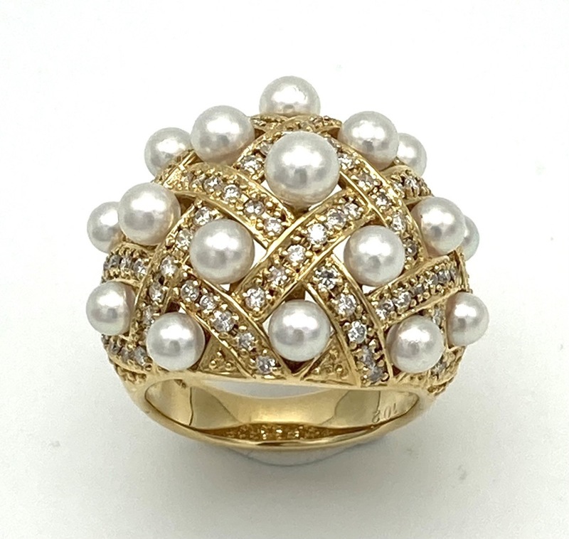 K18 パール ダイヤリング リング 指輪 D1.02ct 11号 イエローゴールド ダイヤモンド 真珠